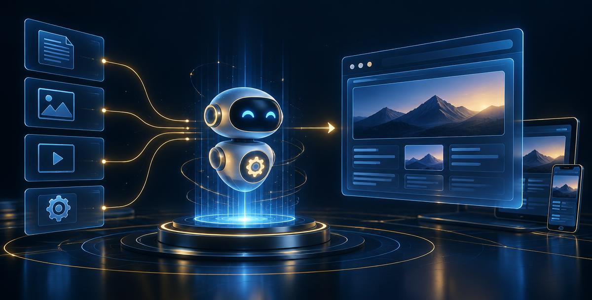 Futuristic AI automation and website building concept